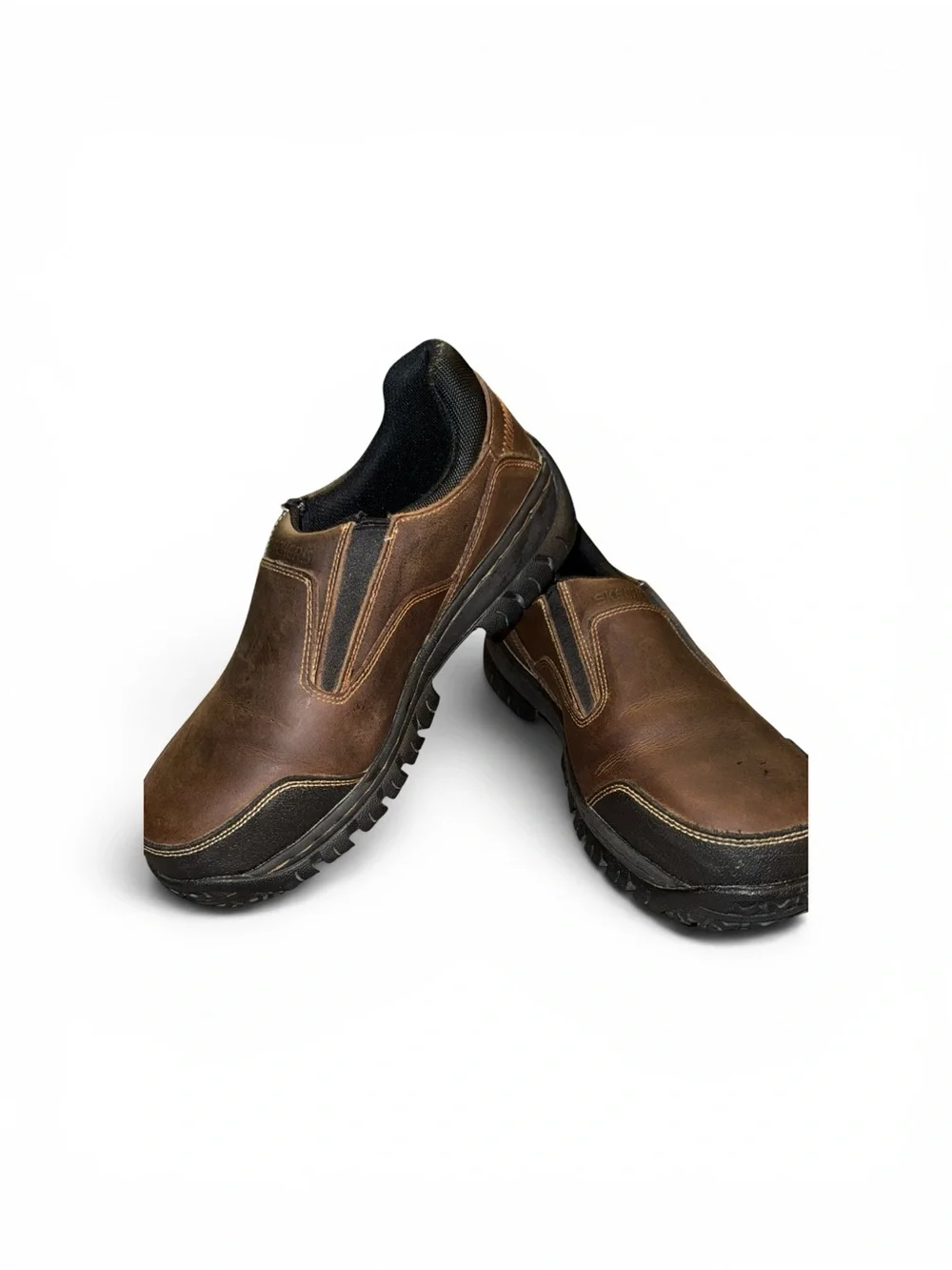 Sketchers Men's Slip-On steel toe non-slip leather Shoes in Brown